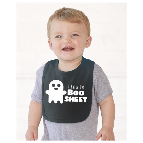This Is Boo Sheet!  Halloween Baby Bib Black Ghost Hook And Loop Cotton - Picture 2 of 2